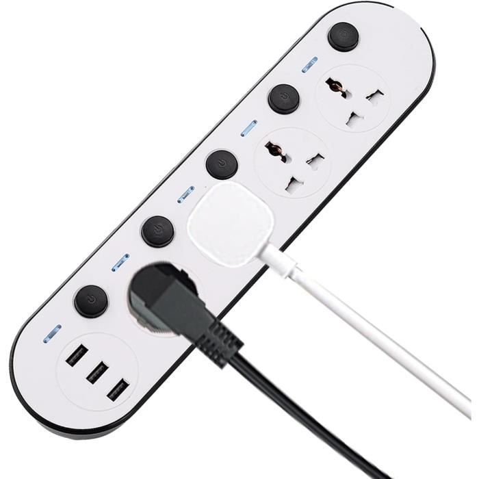 Rallonge Multiprise Rotative Avec 6 Prises AC + 3 Ports USB – 1800 Joules – Idéal Pour Bureau Ou Maison