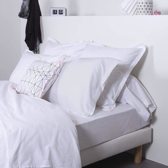 Drap Housse - COTE DECO - 140x190 cm - Blanc - Percale de coton - Thermorégulant Drap Housse - COTE DECO - 140x190 cm - Blanc - Percale de coton - Thermorégulant