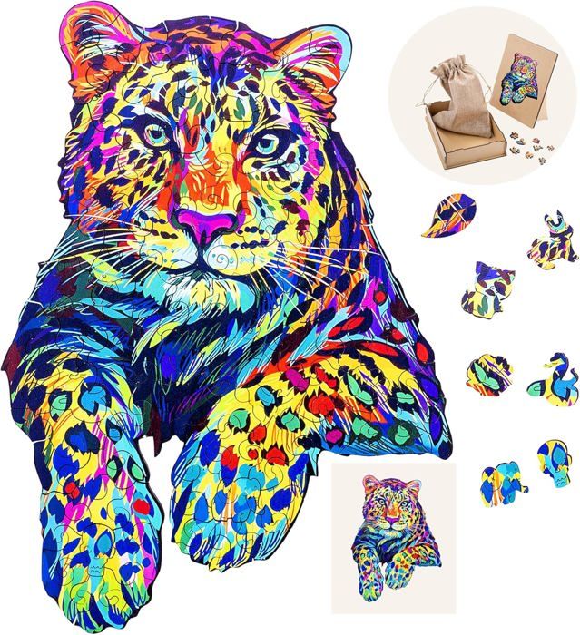 Puzzle 3D En Bois – Chat Coloré Forme Unique – Cadeau Boîte – Adulte 14+ Idée Cadeau Puzzle 3D