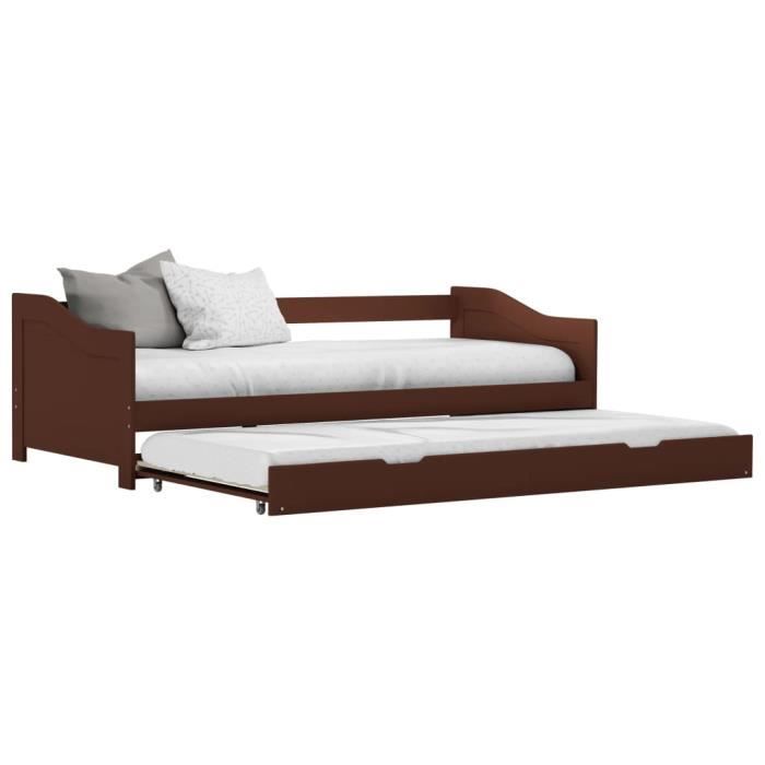 Canapé-lit - FYDUN - Modèle extensible - Bois de pin - Marron foncé - 90x200 cm
