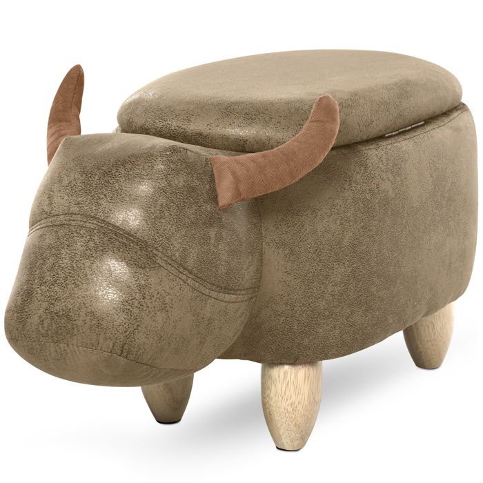 Tabouret vache - HOMCOM - pouf vachette taureau coffre rangement 2-en-1 décoratif - bois - marron Tabouret vache - HOMCOM - pouf vachette taureau coffre rangement 2-en-1 décoratif - bois - marron
