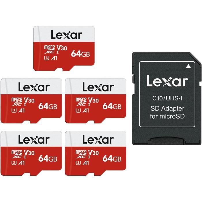 Carte Mémoire LEXAR Micro SD Lot de 5 Vitesse jusqu'à 100 Mo/ A1 U3 C10 V30