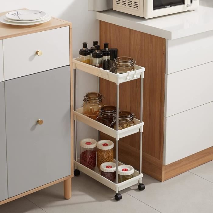 Chariot De Rangement étroit 4 Niveaux Chêne Sonoma – Étagère Mobile Avec Roulettes Pour Cuisine, Salon, Bureau