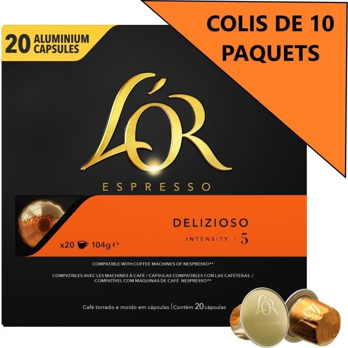 [Lot de 10] L'OR Café Espresso Delizioso - Intensité 5 - Compatible Nespresso - 20 capsules - 104 g