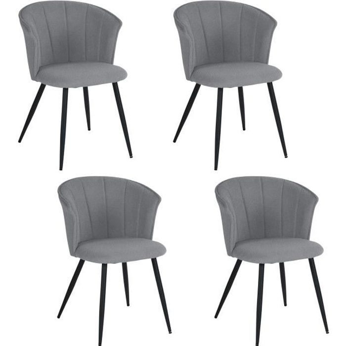 MEUBLES COSY Lot de 4 chaises de salle à manger rétro en tissu bouclette gris, pieds en métal noir