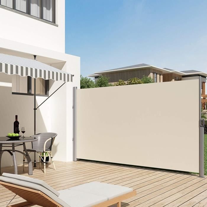 Store latéral 350 x 200 cm (L x H), tissu en polyester de 280 g/m² pour Balcon, Terrasse, Brise-Vue, Beige, GSA205E SONGMICS