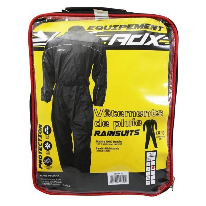 Combinaison de pluie ceinture d'ajustement + soufflet avec zip et pressions au pied + sac de transport ADX - noir - XL