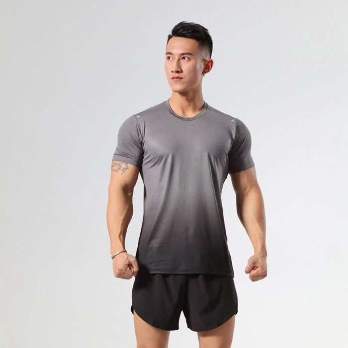 Ensemble de Vêtements de Sport Fitness Running Basket Homme Été Manches Courtes Séchage Rapide - Gris
