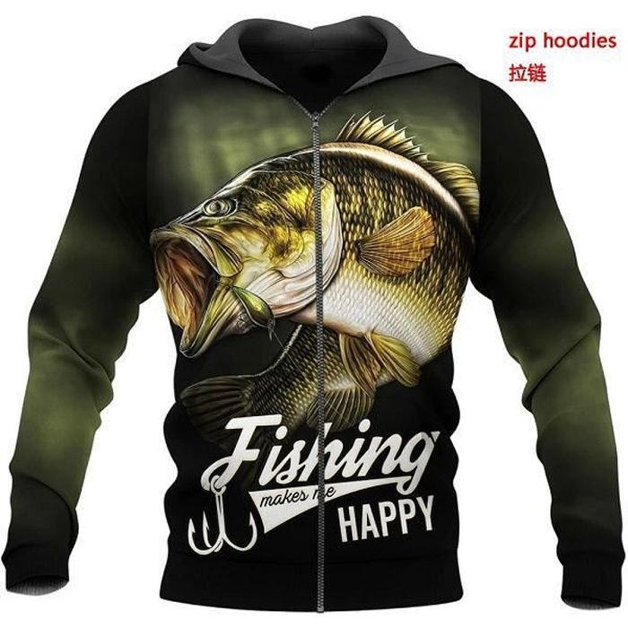 Sweat ?� capuche,Belle carpe p??che 3D partout imprim?� pulls ?� capuche de mode hommes sweat 