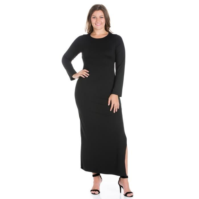 Robe C9SD1 longue noire ajust?�e ?� manches longues et fente lat?�rale de grande taille Noir 