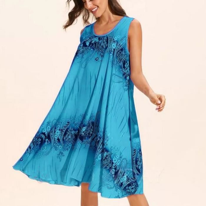 Robe Midi Bohème D'Été Pour Femme - Col Rond, Sans Manches, Imprimé Fleurs 3D, Poche, En Polyester - 8