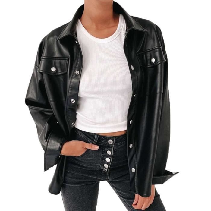 Manteau,NIBESSER Streetwear chemise cuir synthétique polyuréthane noir femme  veste chemisier Cardigan boutons femme - Type Black Blanc - Cdiscount  Prêt-à-Porter