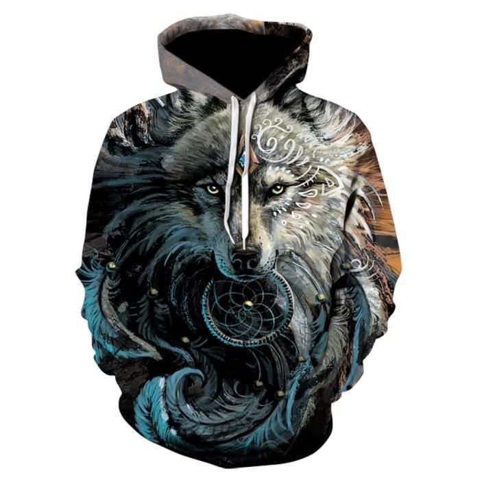 Pull sales avec loup