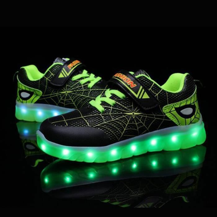 LED Enfants Chaussures baskets Garçon USB Charge LED lumiere Chaussures de  sport - Noir vert Noir - Cdiscount Chaussures