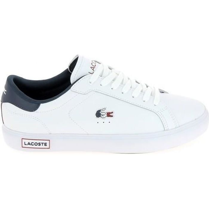 Baskets Mode Sneakers Hommes LACOSTE Powercourt Blanc Bleu Rouge Blanc