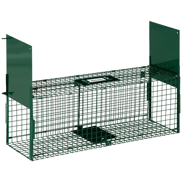 Piège de capture pour petits animaux - OUTSUNNY - 2 entrées + poignée - métal vert 80x25x30cm