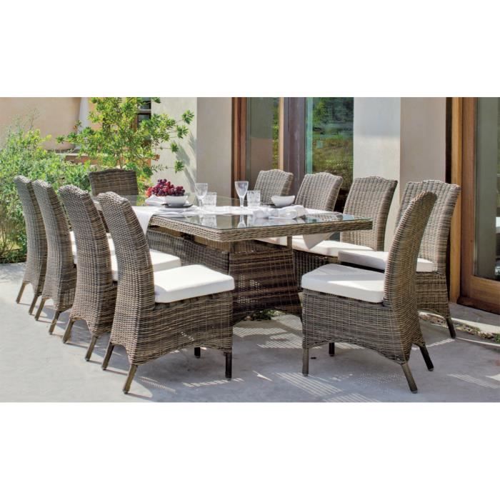 Set de jardin en rotin synthétique (table rectangulaire et 10 chaises