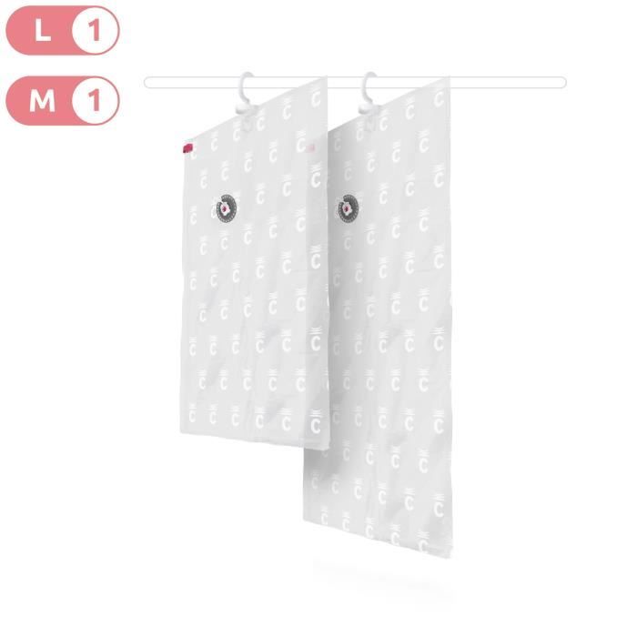 COMPACTOR Lot de 2 housses de rangement sous vide à suspendre vide - 70 x 105 et 70 x 145 cm