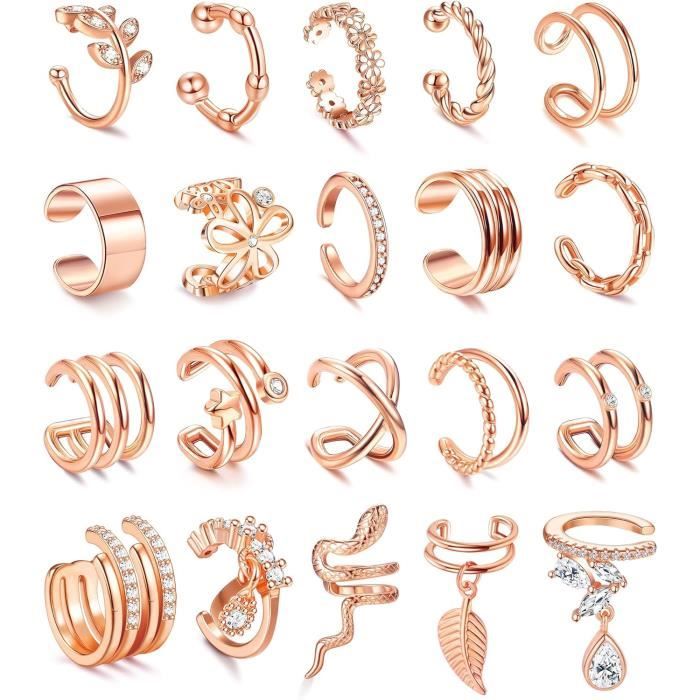 Set De 8 Ear Cuffs En Or Faux Sans Perçage - Boucles D'oreilles Ajustables Pour Helix Et Cartilage