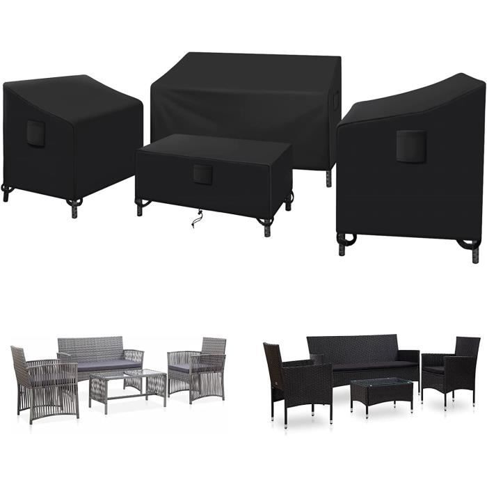 Housse De Protection Pour Table Et Chaises De Jardin - Grand Format 320x160x71 Cm - Imperméable 420D - Toutes Saisons - Noir