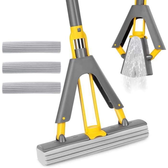 Set De Serpillères Avec Seau, Pliable à 90° Avec Fonction Essorage, Balai Rotatif à 360° Avec Seau De Nettoyage, Plaque Pliable à 90° Avec Fonction Essorage, Pour Bois Dur, Stratifié, Carrelage (B