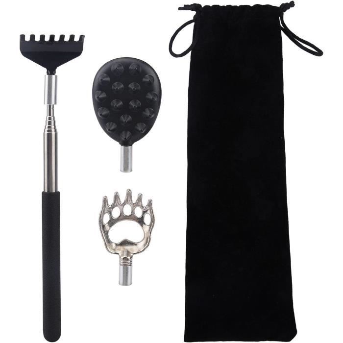 Grattedos télescopique, grattedos avec 3 têtes amovibles et sac de rangement pour gratter