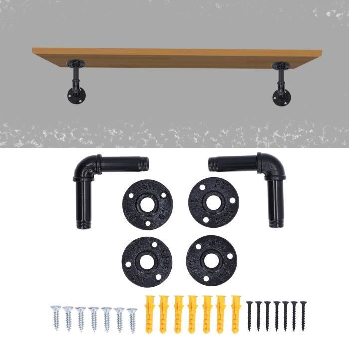 Étagère murale Support de support d'étagère de tuyau industriel en fer noir bricolage décor à la maison Support mural # - Maison