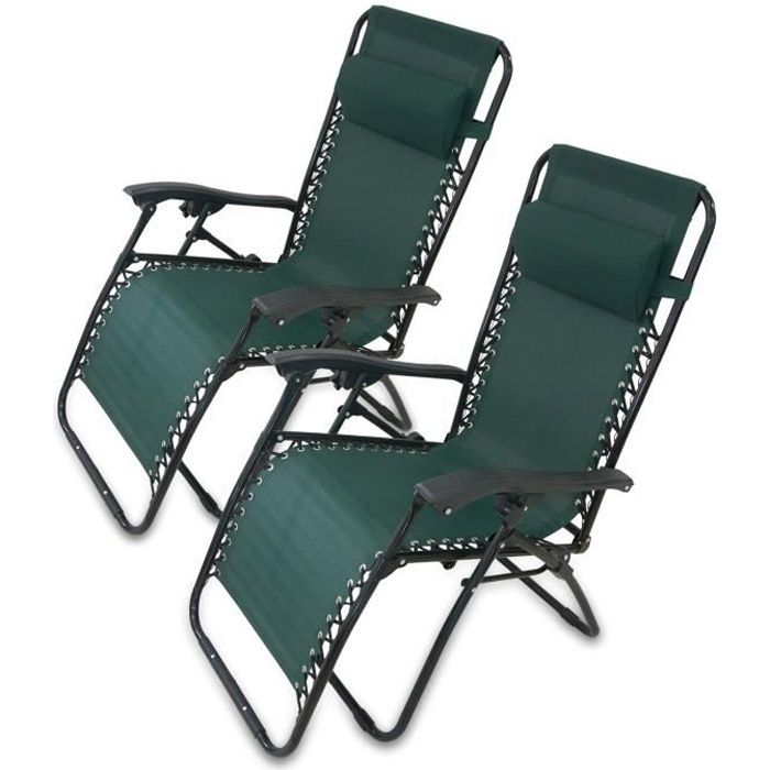 chaise longue inclinable, transat de jardin, 165 x 112 x 65 cm, vert, avec coussin, textilène, pack de 2, charge maximale:  100 kg
