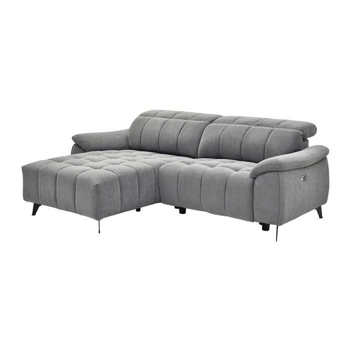 Canapé dangle gauche relax électrique en tissu texturé gris CELTIMO Canapé dangle gauche relax électrique en tissu texturé gris CELTIMO