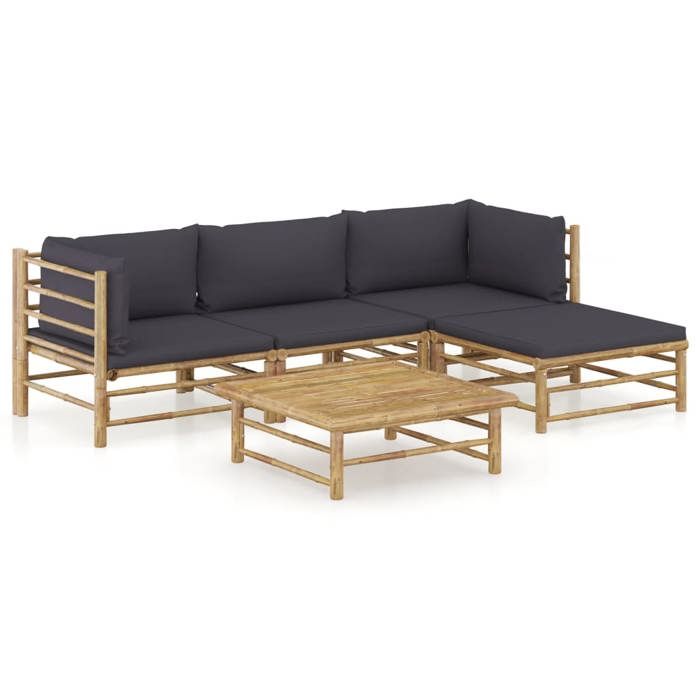 vidaXL Salon de jardin 5 pcs avec coussins Bambou - vue 2