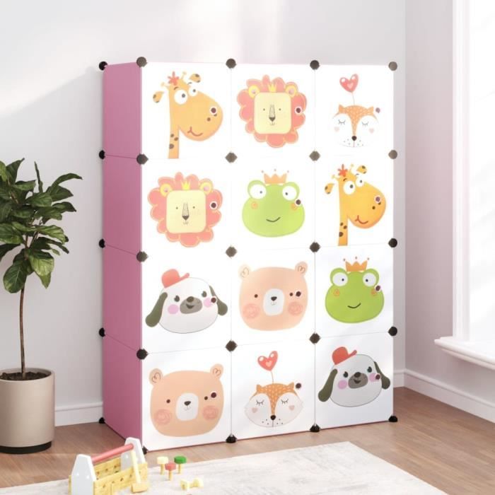 vidaXL Armoire de rangement pour enfants avec 12 cubes Rose PP 340581