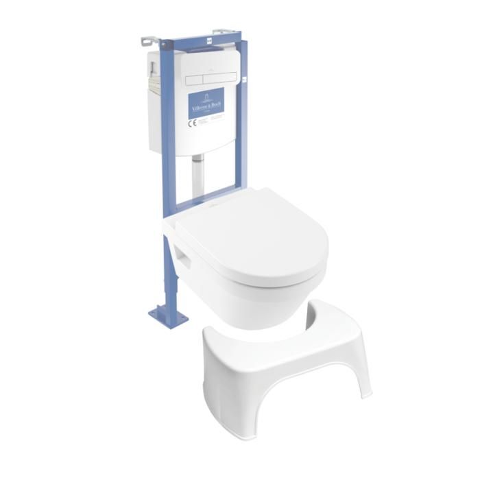 Pack WC suspendu sans bride VILLEROY ET BOCH Architectura Directflush + abattant + plaque + bâti + Tabouret - vue 2
