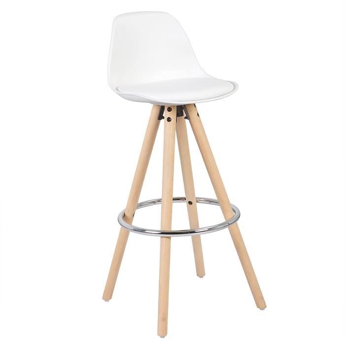 WOLTU Tabourets de bar en similicuir et bois avec repose-pieds 38.5x33x96.5cm Blanc