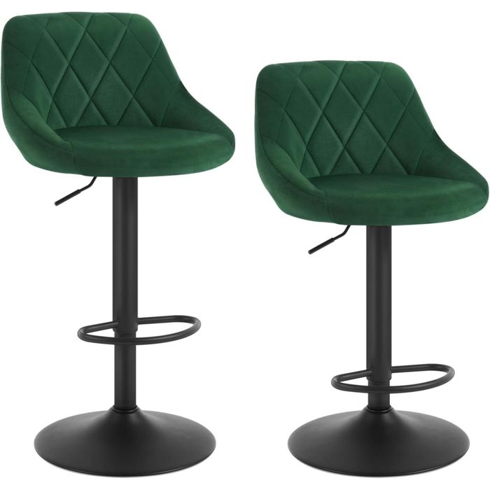 WOLTU 2 X Tabourets de bar siège bien rembourré en velours Hauteur réglable pieds en métal Vert Foncé WOLTU 2 X Tabourets de bar siège bien rembourré en velours Hauteur réglable pieds en métal Vert Foncé