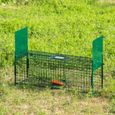 Piège de capture pour petits animaux - OUTSUNNY - 2 entrées + poignée - métal vert 80x25x30cm-1