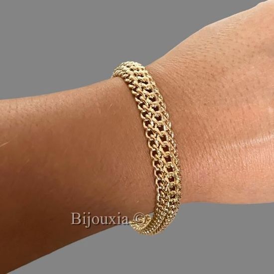 Bracelet Maille Gourmette Américaine - Plaqué Or 18 Carats - 19 Cm - Neuf Sans Emballage