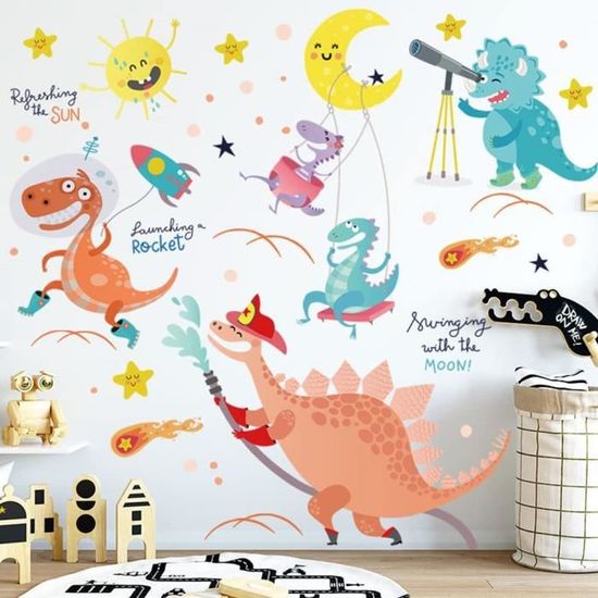 Stickers Muraux Dinosaures 3D Pour Chambre D’enfant – Triceratops Et T-Rex, Autocollants Vinyle Amovibles, 2 Feuilles 90 Cm - 12