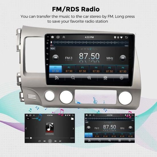 Autoradio Android 13 9 Pouces 1G+32G Pour Honda Civic 2006-2012 - CarPlay Sans Fil, Android Auto, GPS, Bluetooth, Caméra De Recul