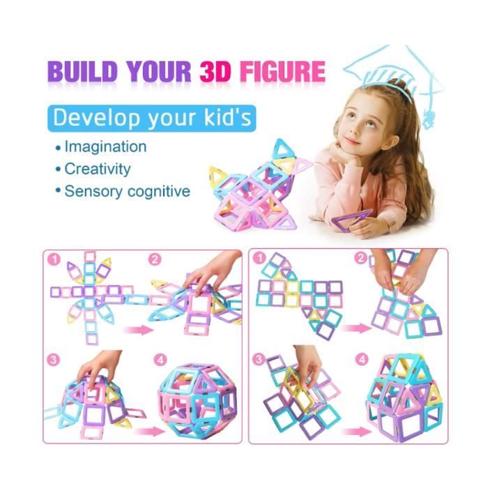 Jouet Enfant 3 4 5 6 7 8 Ans Magnetique 40PCS Blocs Jeux Construction  Créatif Éducatifs 3D Jouets Magnétiques Cadeau Fille Garçons - - Cdiscount  Jeux - Jouets