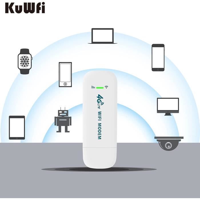KuWFi Clé Internet 4G 150 Mbps, 4G LTE USB Dongle WiFi, Wireless Cle Modem  4G avec