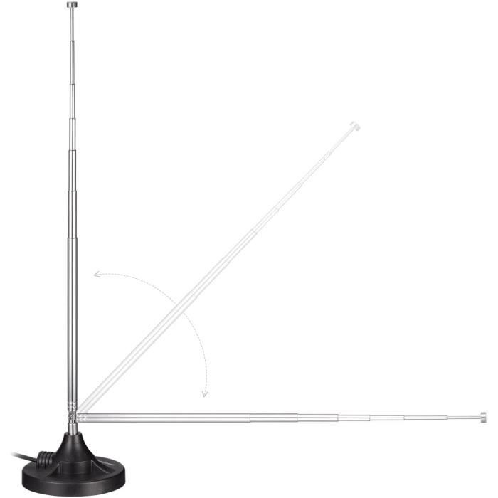 Antenne TV Intérieure FM DAB Télescopique – Base Magnétique, Câble 3m, Plug & Play, 75 Ohm