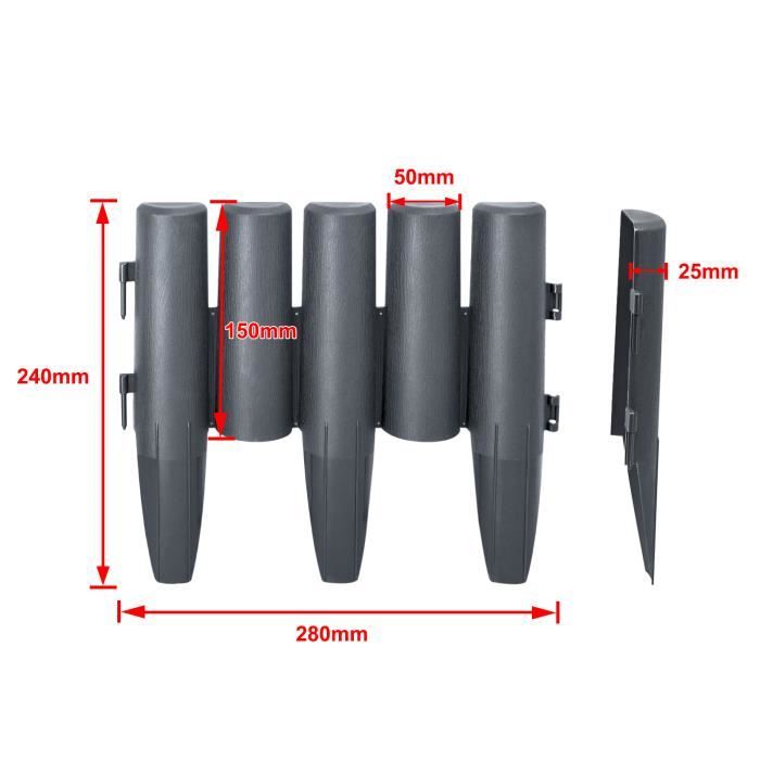 Bordure De Pelouse Rotin 10 M - Plastique Flexible Gris Anthracite, Hauteur 20 Cm, Facile à Poser