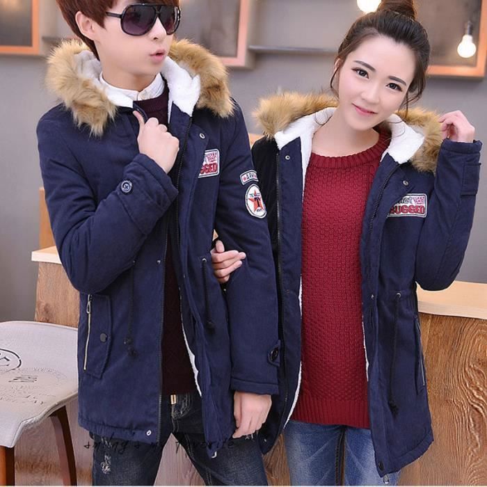 Manteau Homme Femme Veste a Capuche Hiver Chaud Bleu Bleu Cdiscount Pret a Porter
