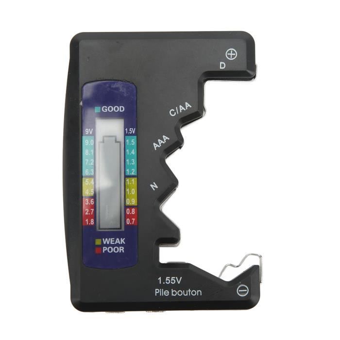 Testeur de Batterie Universel, Écran LCD Jauge de Capacité de Batterie Affichage pour Piles AA AAA Noir