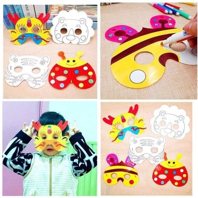 32 Masques Animaux à Colorier Enfants + 12 Crayons Aquarelle, 2 Pinceaux & Palettes - Kit DIY Fête Anniversaire Halloween Noël