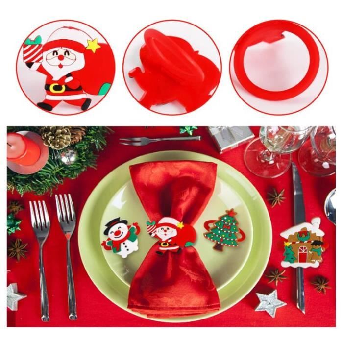 12 Ronds De Serviettes De Noël – Design Père Noël Diamant, Couleurs Rouge/or/, Pour Décoration De Table