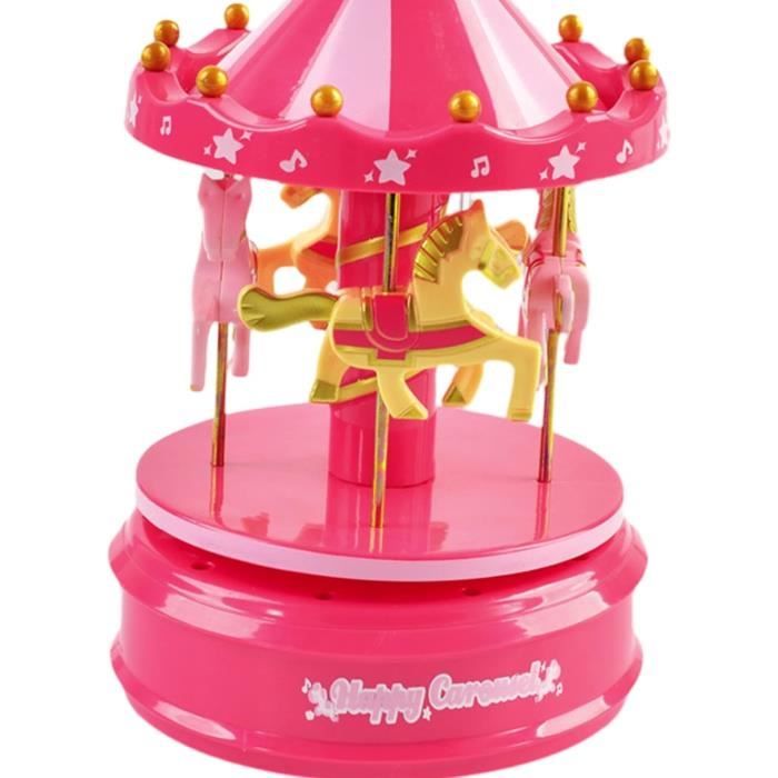 Boîte à Musique Carrousel 3 Chevaux Château Dans Le Ciel - Lumières LED Changeantes, Cadeau Parfait Pour Fille