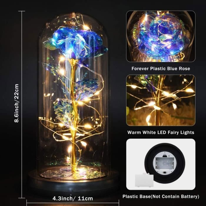Rose éternelle Sous Cloche Avec Lumière LED - Décoration Cadeau Romantique - Pour Saint-Valentin, Fête Des Mères, Anniversaire