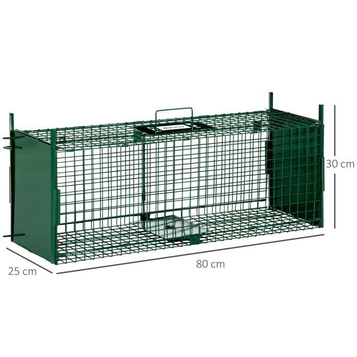 Outsunny Piège cage de capture pliante pour petits animaux type lapin rat -  2 portes poignée 81 x 26 x 34,5 cm acier gris