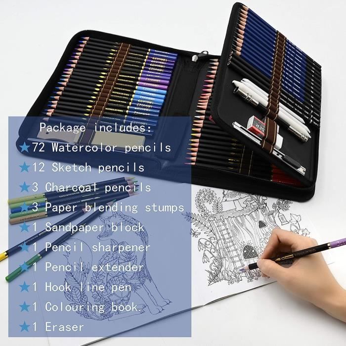 WRKEY Kit Dessin Complet 96 pièces - Debutant ou Professionnel, Trousse de  72 Crayon de Couleurs, 12 Crayon Papier et Accessoires, Idéal pour Enfants,  Adultes et Artistes : : Fournitures de bureau
